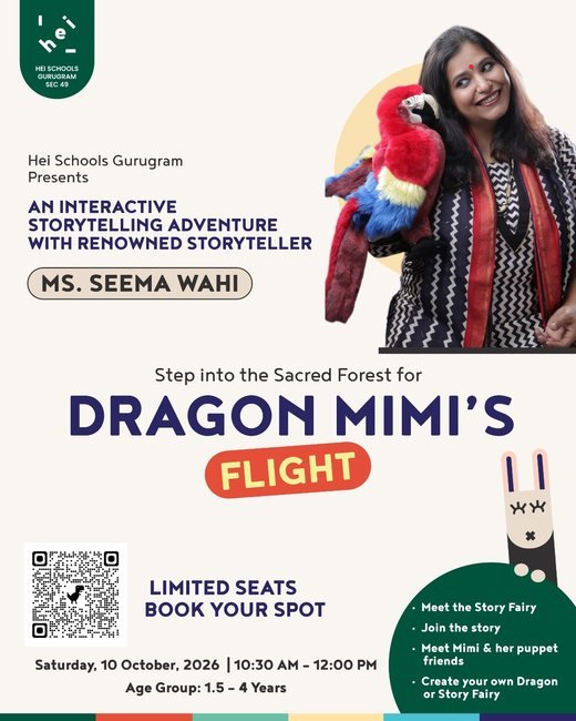 Dragon Mimi's Flight — an interactive storytelling adventure with Ms. Seema Wahi, Saturday 10 October 2026, 10:30 am to 12:00 pm, ages 1.5 to 4
